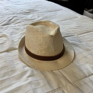 Beige Fedora Hat with Brown Band set